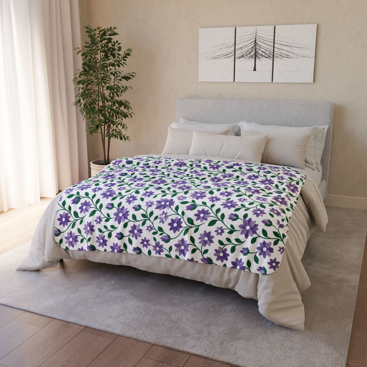 Lavender Phlox Floral Fleece Sherpa Blanket — Cozy Throw