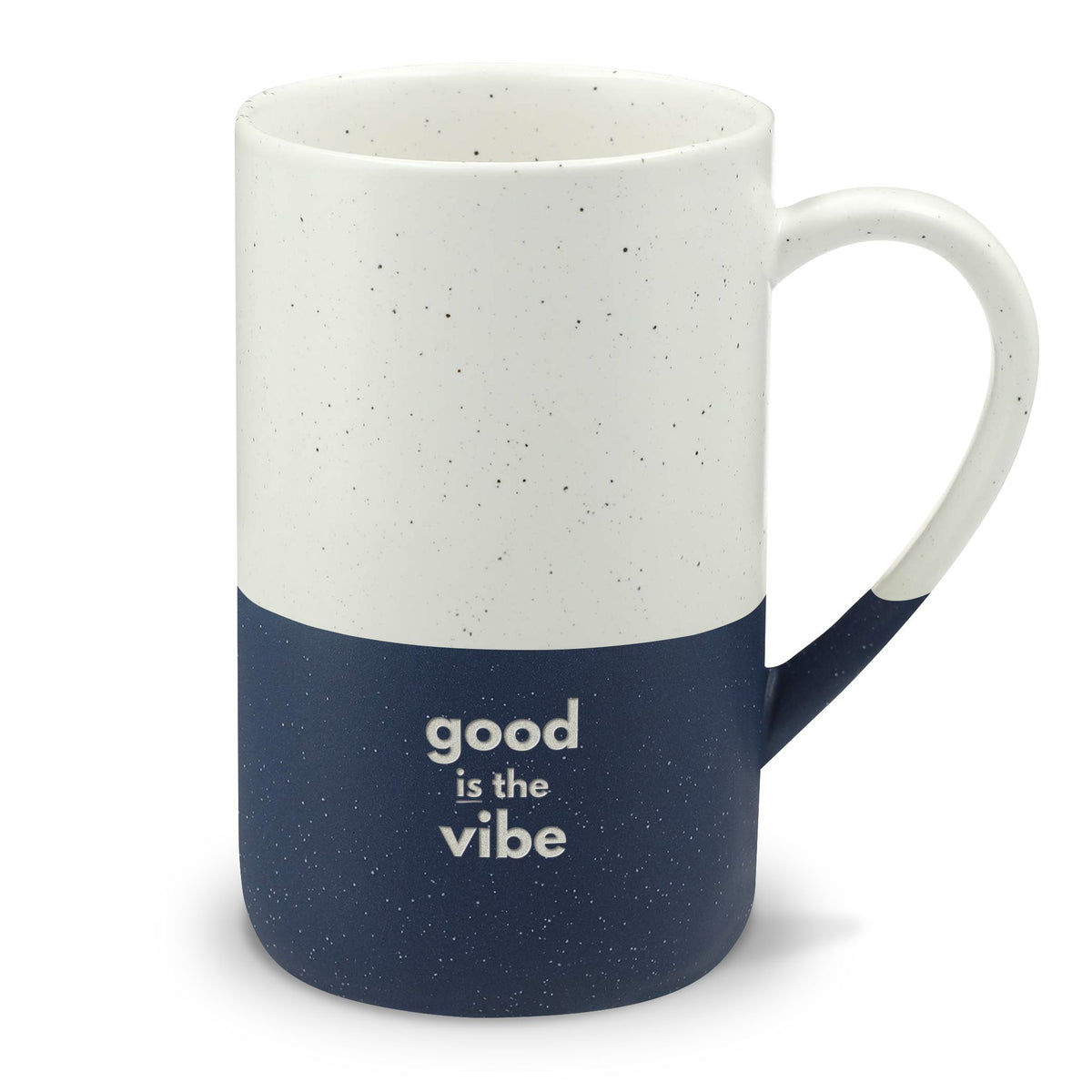 Engraved Ceramic Mug 13oz — Motivational 'good is the vibe' - Two-Tone Speckled Coffee Cup