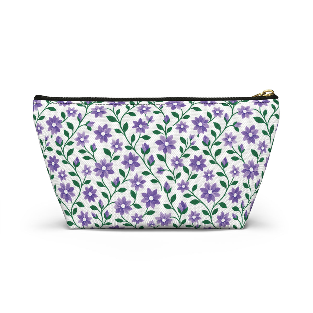 Accessory Pouch - Black or White Zipper - Floral - Purple Cascades