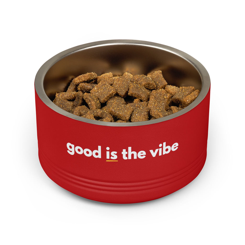 "good Is the vibe" Stainless Steel Double-Insulated Pet Bowl – 18oz -wording on front and back