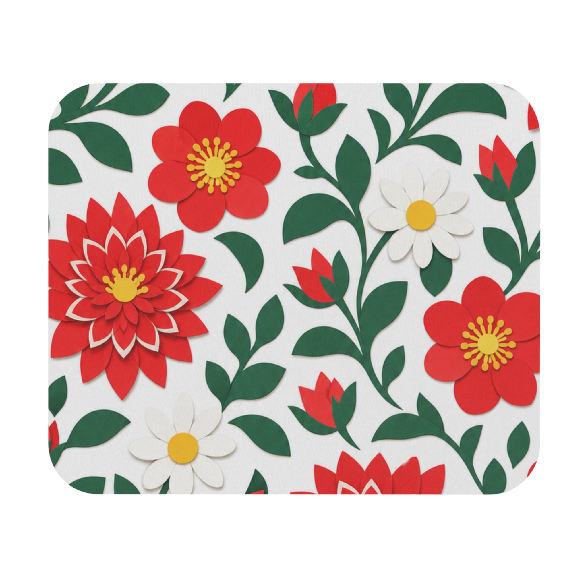Red Dahlia Floral Mouse Pad — Red & Green Festive Flower Desk Mat