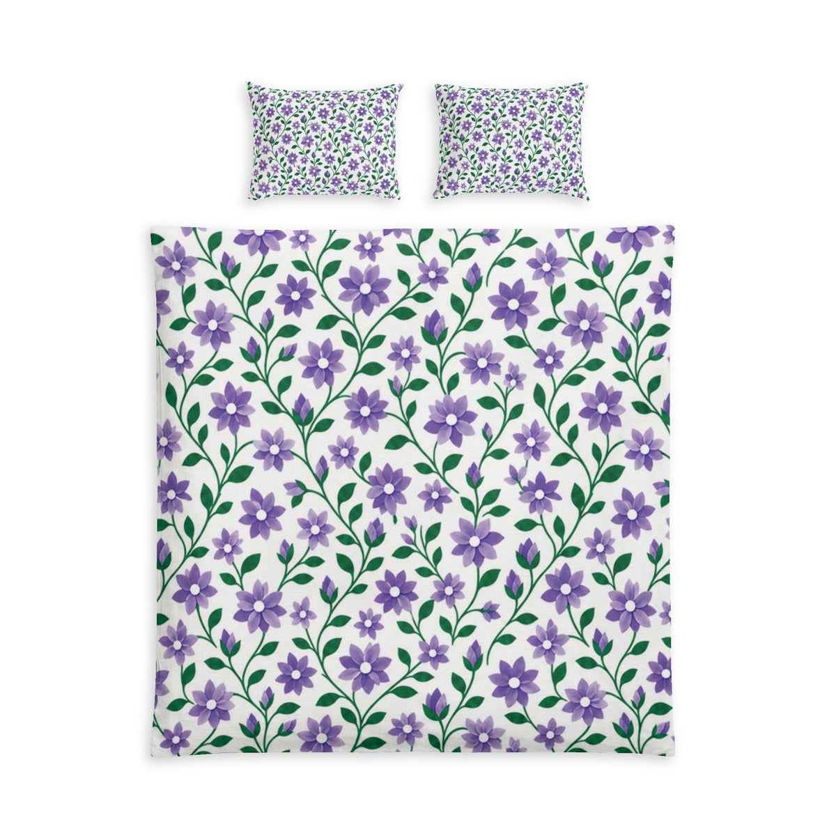 Cotton Duvet Cover and Two Standard Pillow Covers – Floral - Purple Cascades