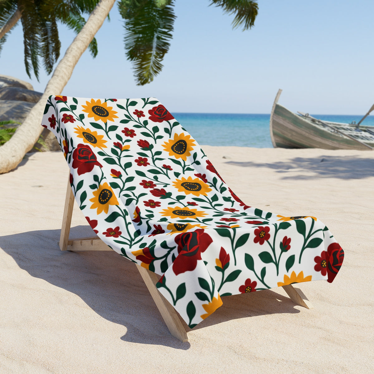 Beach Towel — Bright Floral Pattern - Sunflower Roses - Choice of 2 sizes