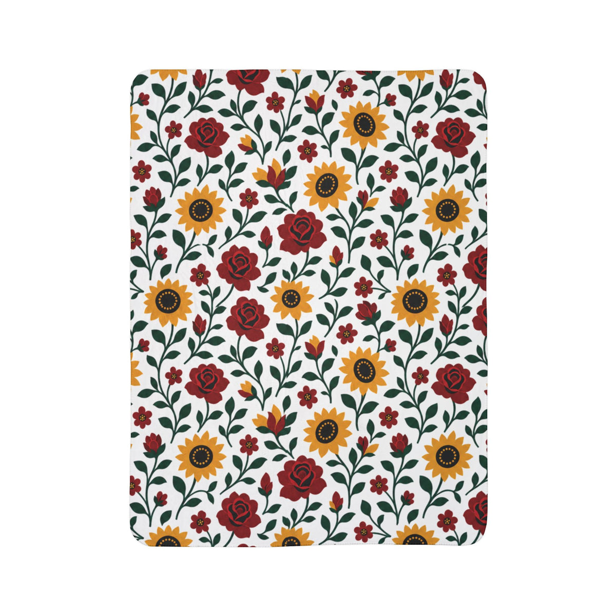 Fleece Sherpa Blanket – Floral Cozy Throw with Grey Backing- Sunflowers and Roses - Choose from 2 Sizes