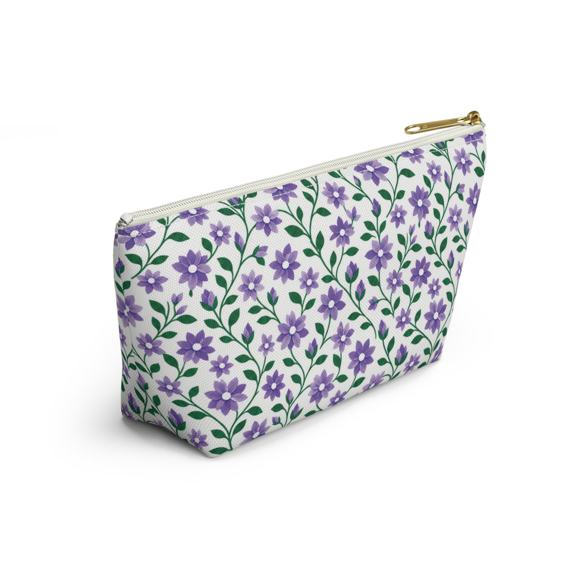 Accessory Pouch - Black or White Zipper - Floral - Purple Cascades