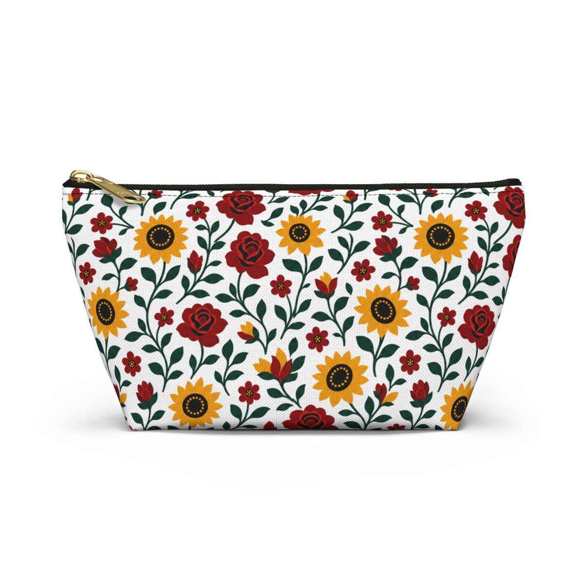 Floral Accessory Pouch — T‑Bottom Makeup Bag - Sunflower Roses