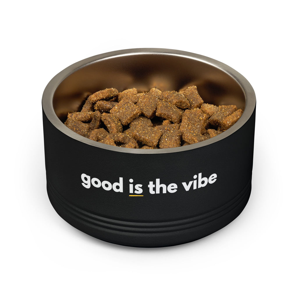"good Is the vibe" Stainless Steel Double-Insulated Pet Bowl – 18oz -wording on front and back