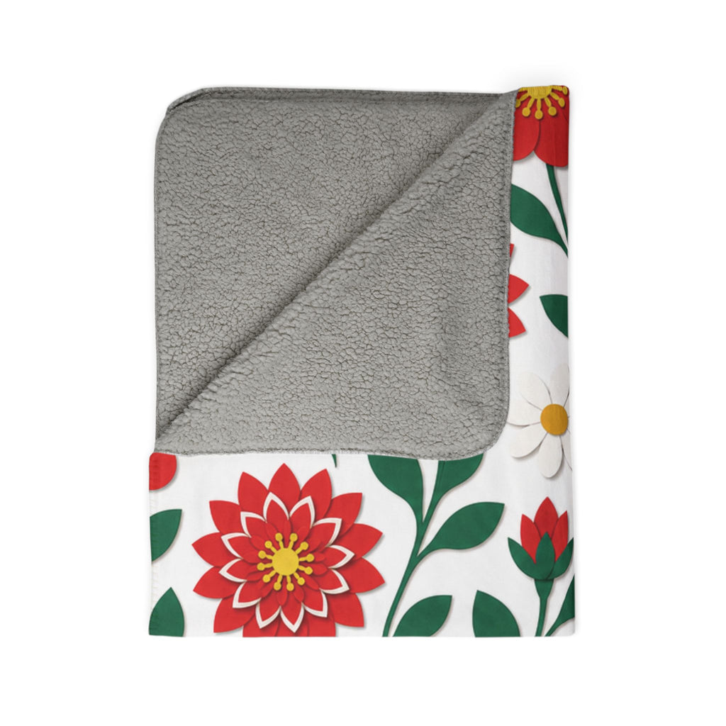 Red Dahlia Floral Fleece Sherpa Blanket — Cozy Throw