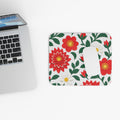Red Dahlia Floral Mouse Pad — Red & Green Festive Flower Desk Mat