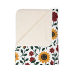 Fleece Sherpa Blanket – Floral Cozy Throw with Beige Backing - Sunflowers and Roses - Choose from 2 Sizes