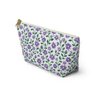 Accessory Pouch - Black or White Zipper - Floral - Purple Cascades