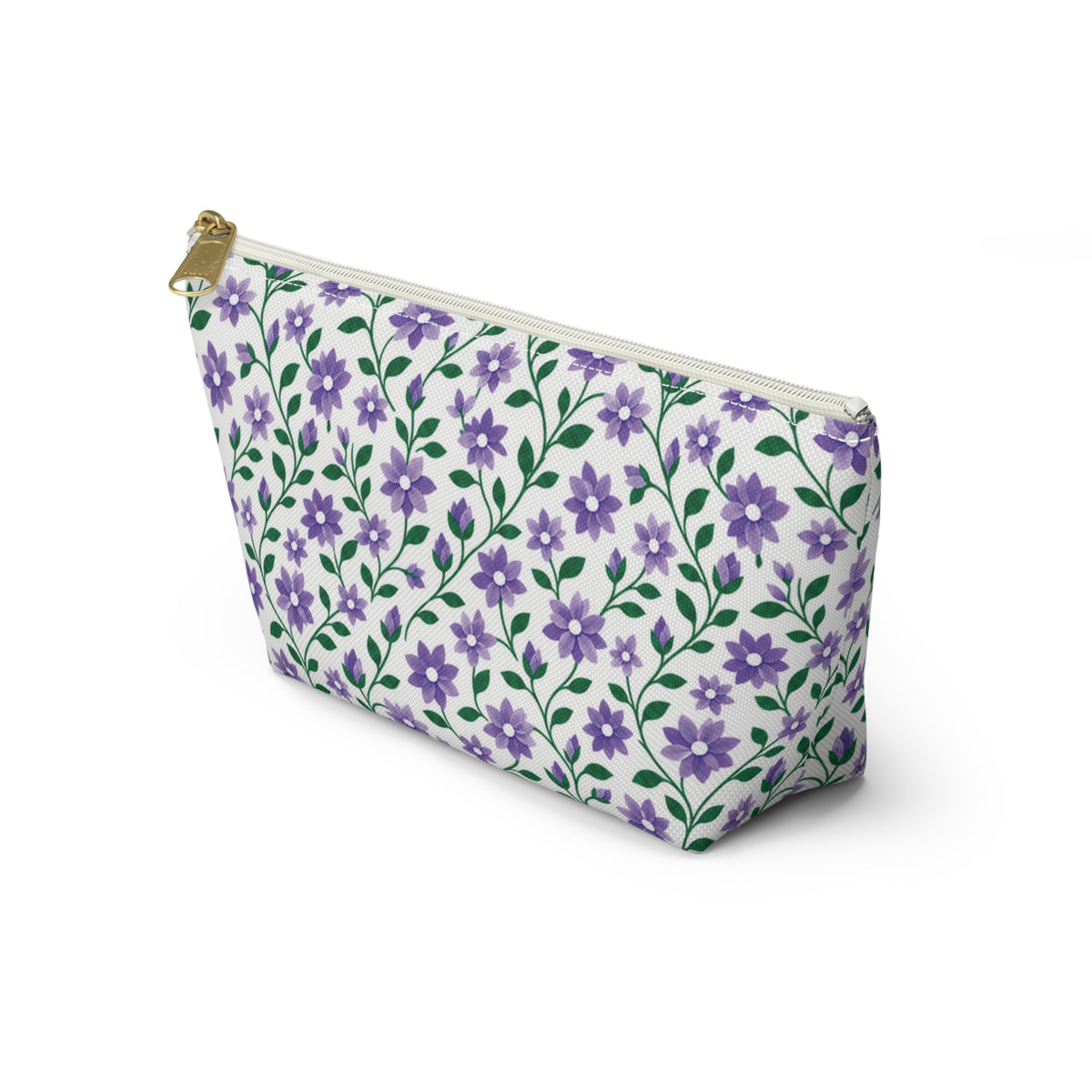 Accessory Pouch - Black or White Zipper - Floral - Purple Cascades