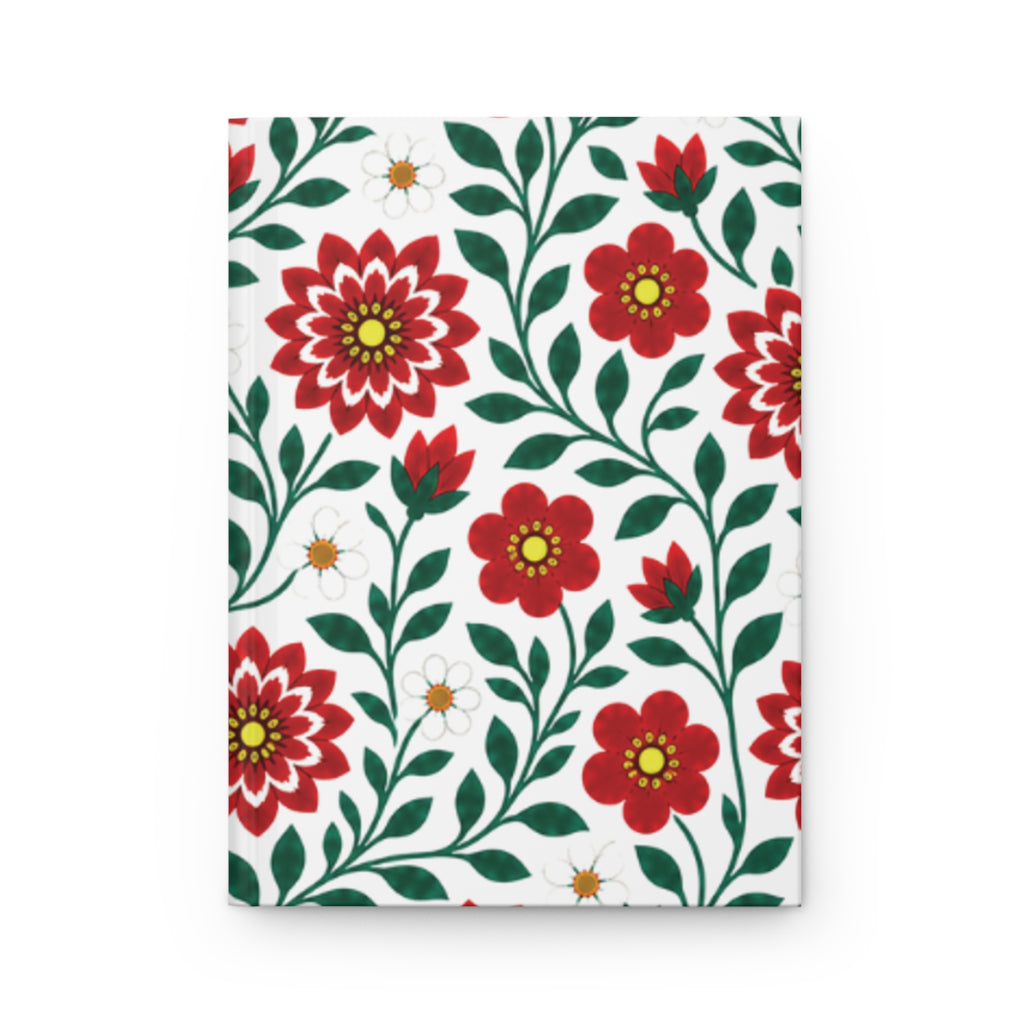 Hardcover Journal — Lined Notebook - Floral Red Dahlias