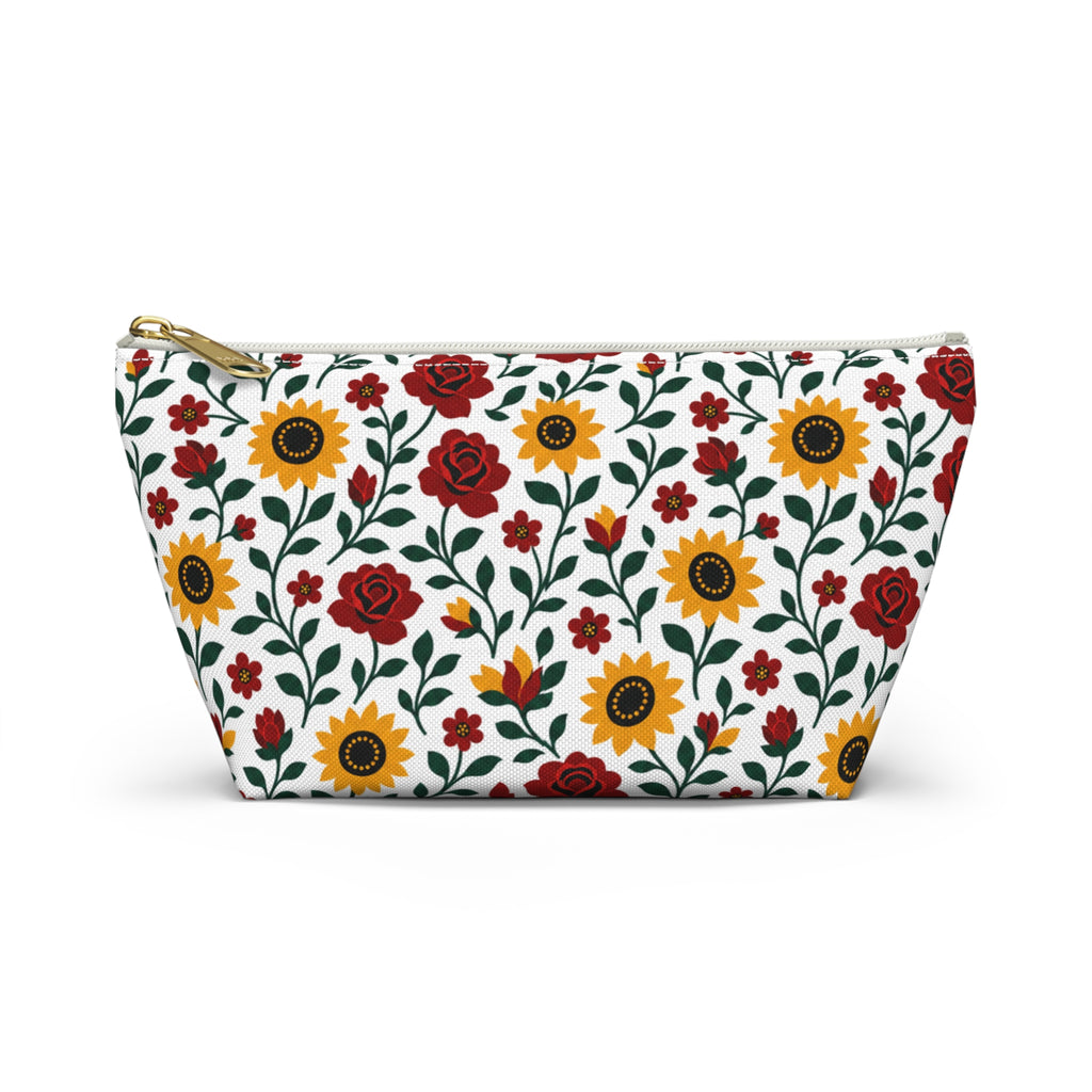 Floral Accessory Pouch — T‑Bottom Makeup Bag - Sunflower Roses