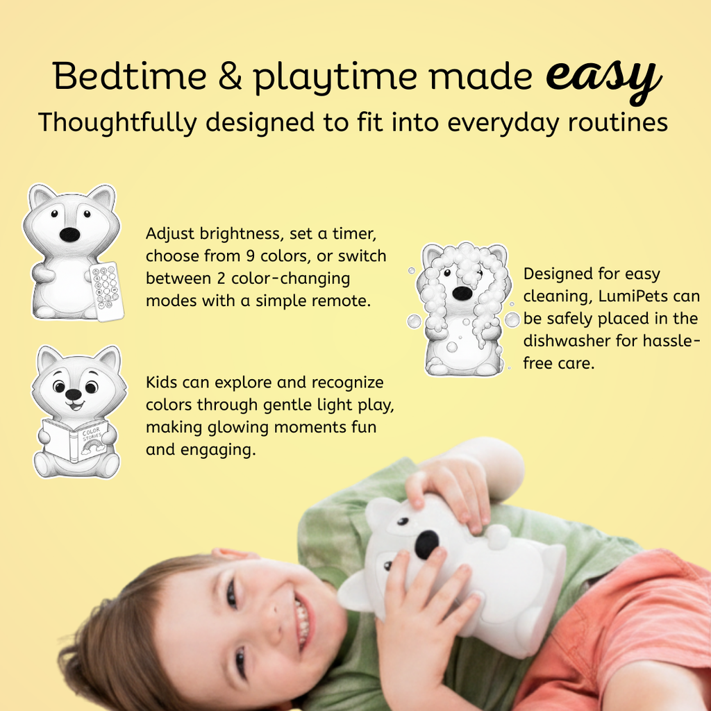 LumiPets® Fiona the Fox Color Changing Night Light - Control by Tap or Remote