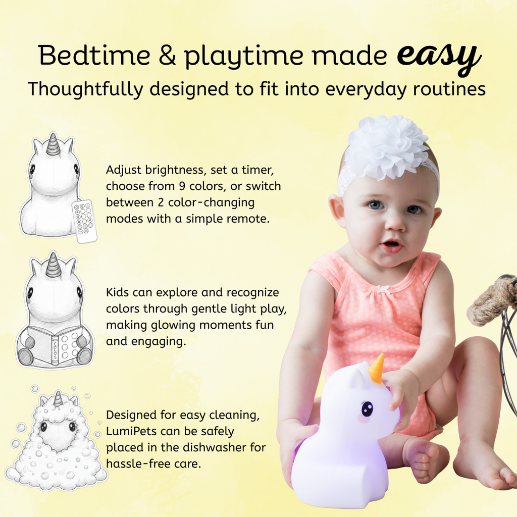 LumiPets Unicorn Color Changing Night Light - Control by Tap or Remote