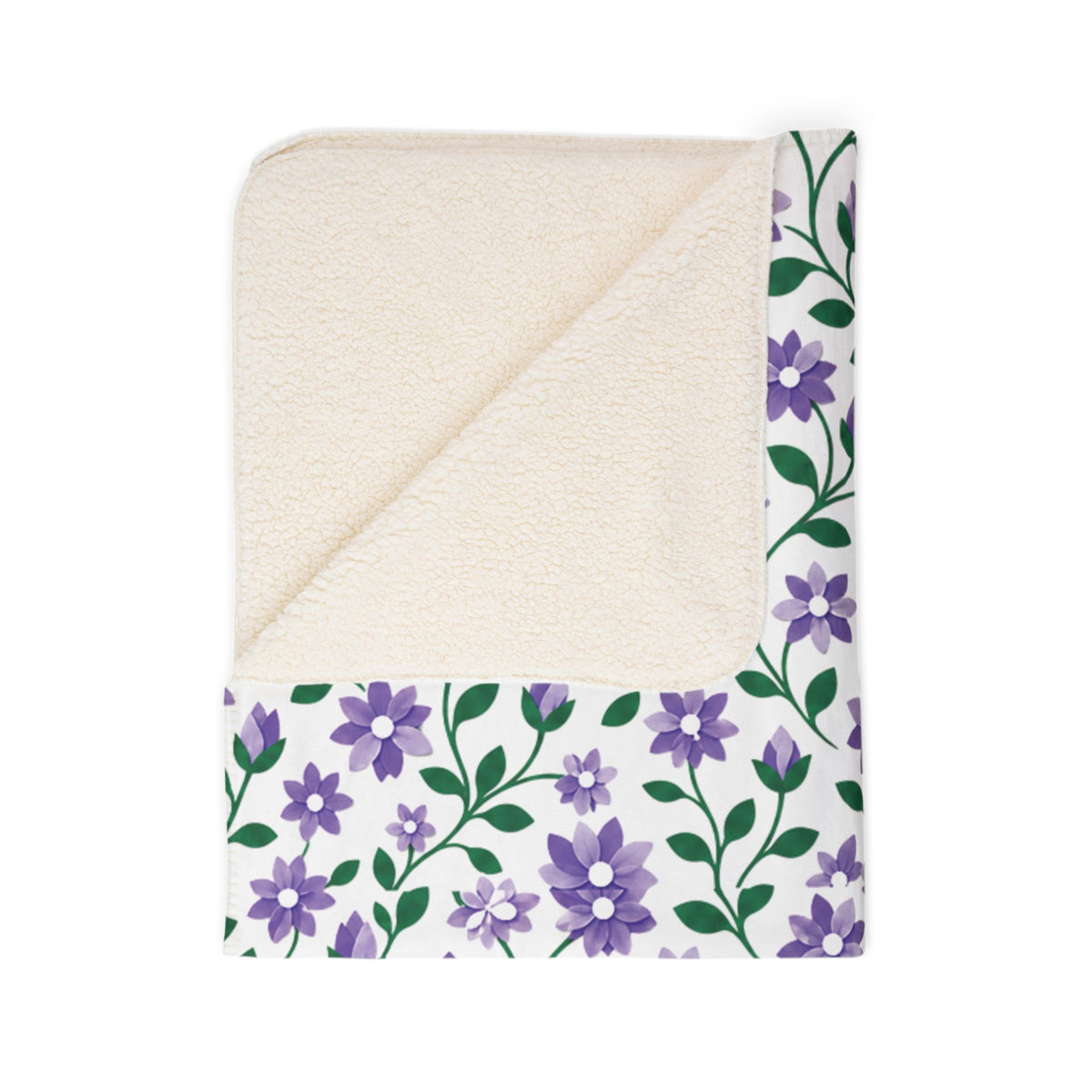 Fleece Sherpa Blanket with Beige Backing— Floral Cozy Throw - Purple Cascades - Choose from 2 Sizes