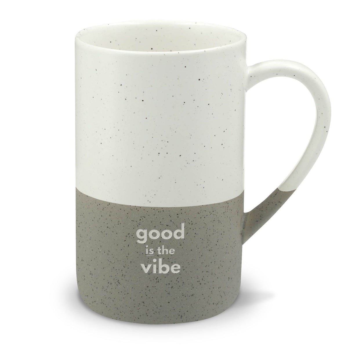 Engraved Ceramic Mug 13oz — Motivational 'good is the vibe' - Two-Tone Speckled Coffee Cup