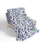 Fleece Sherpa Blanket with Grey Backing— Floral Cozy Throw - Purple Cascades -  2 Sizes