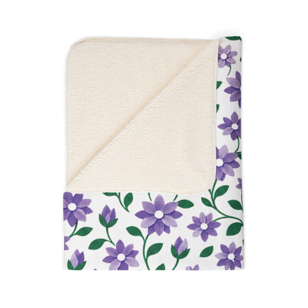 Fleece Sherpa Blanket with Beige Backing— Floral Cozy Throw - Purple Cascades - Choose from 2 Sizes