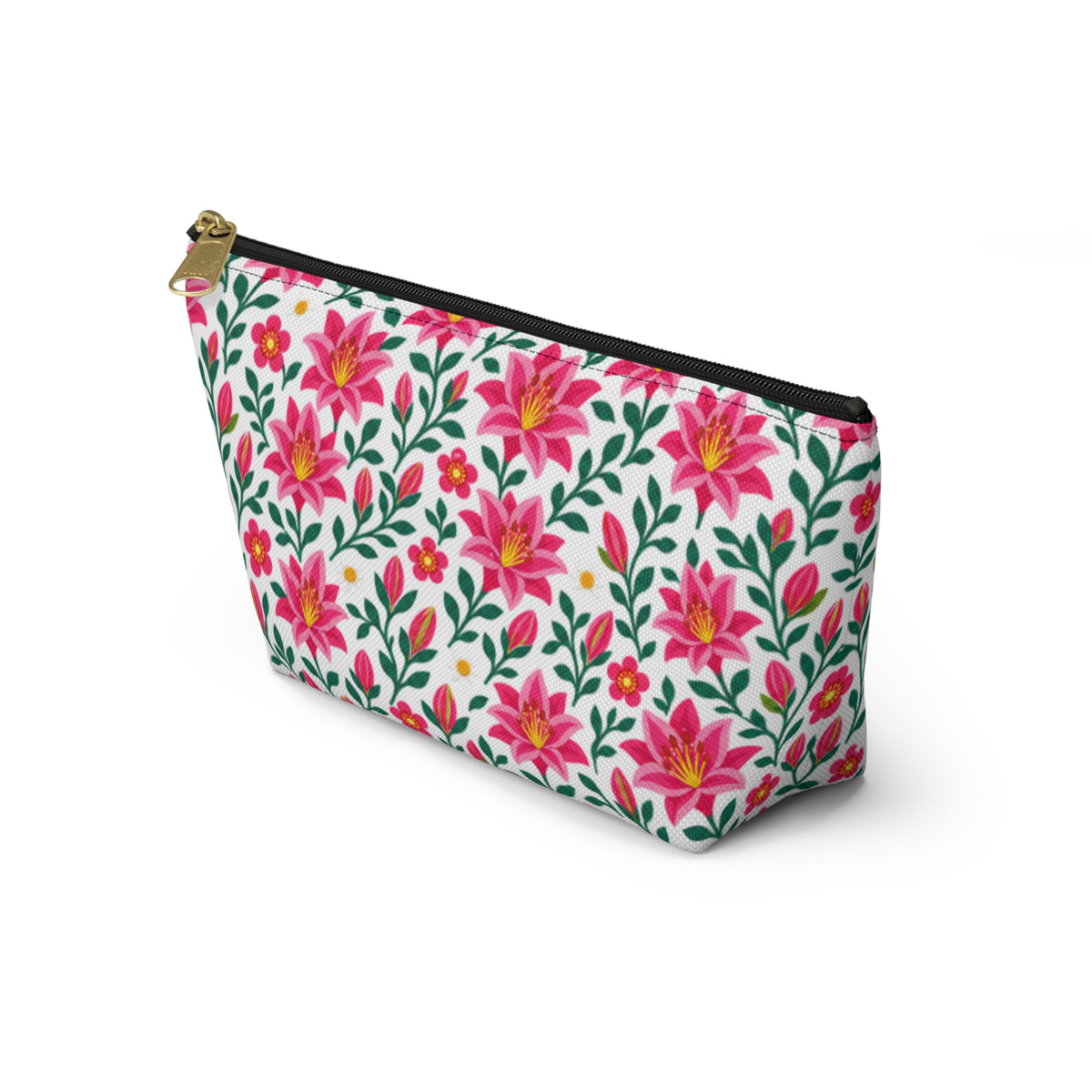 Accessory Pouch - Floral Pink Lily - Choose White or Black Zipper