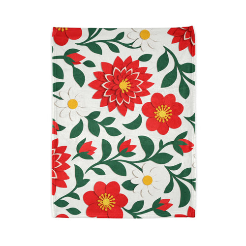 Red Dahlia Floral Fleece Blanket — Cozy Throw