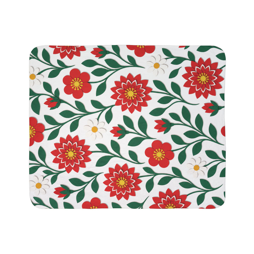 Red Dahlia Floral Fleece Sherpa Blanket — Cozy Throw