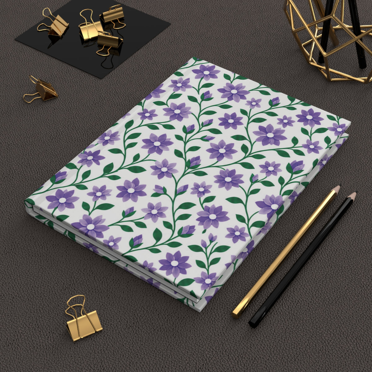 Hardcover Journal — Lined Floral Notebook - Purple Cascades