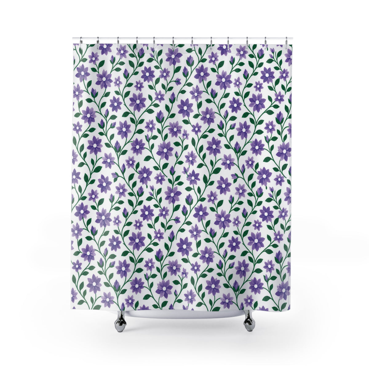 Bathroom Shower Curtain — Standard Size 71" x 74" - Floral - Purple Cascades