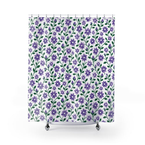 Bathroom Shower Curtain — Standard Size 71" x 74" - Floral - Purple Cascades