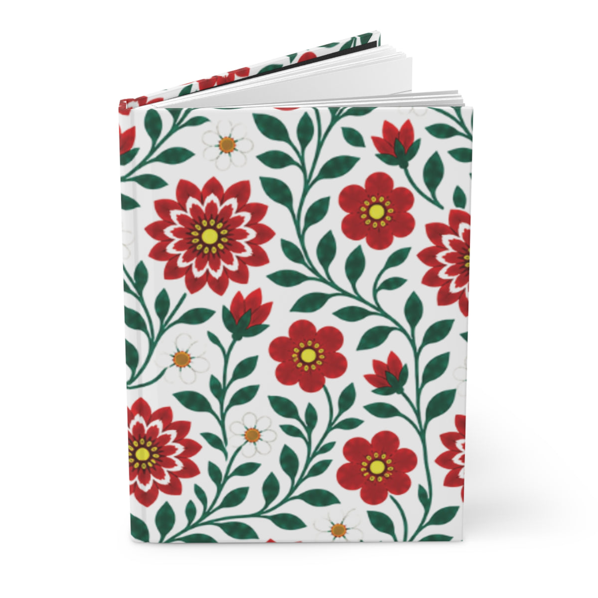 Hardcover Journal — Lined Notebook - Floral Red Dahlias