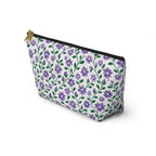 Accessory Pouch - Black or White Zipper - Floral - Purple Cascades