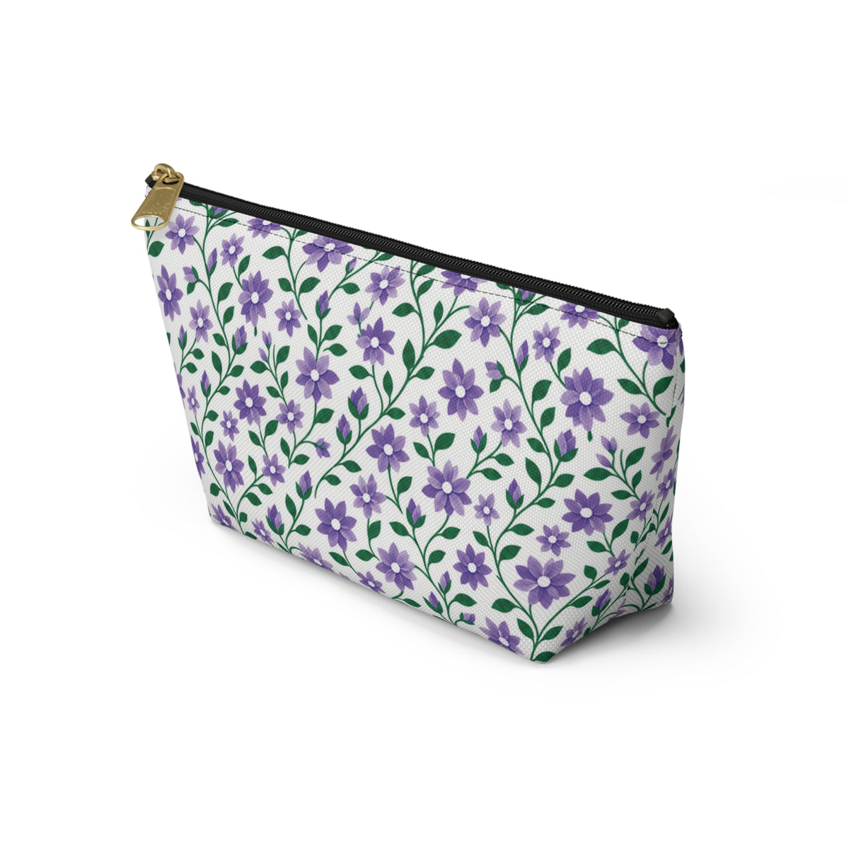 Accessory Pouch - Black or White Zipper - Floral - Purple Cascades