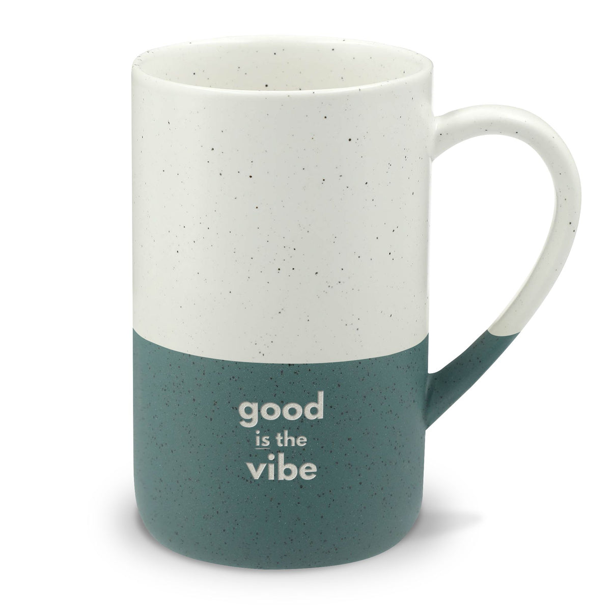 Engraved Ceramic Mug 13oz — Motivational 'good is the vibe' - Two-Tone Speckled Coffee Cup