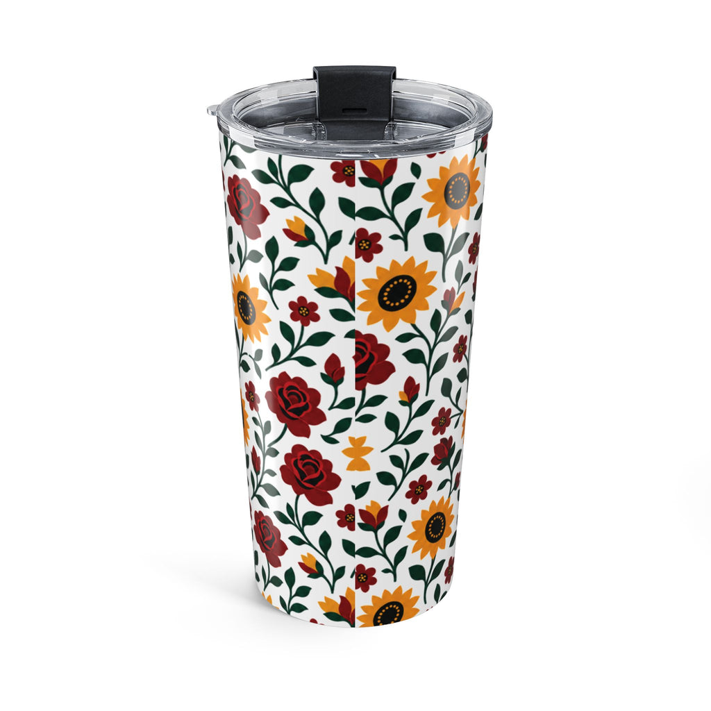 20oz Floral Stainless Steel Tumbler — Sunflower & Rose Insulated Travel Cup