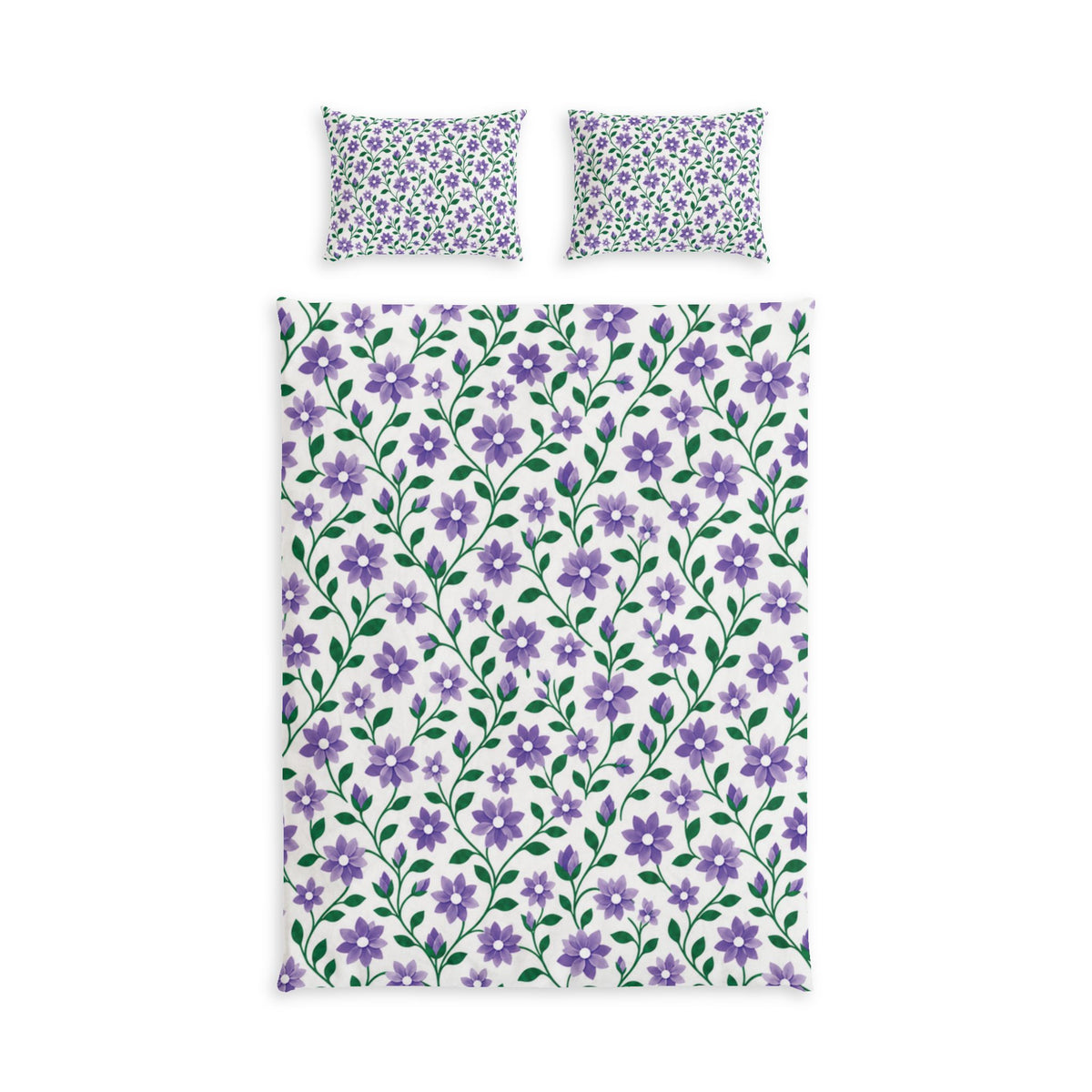 Cotton Duvet Cover and Two Standard Pillow Covers – Floral - Purple Cascades