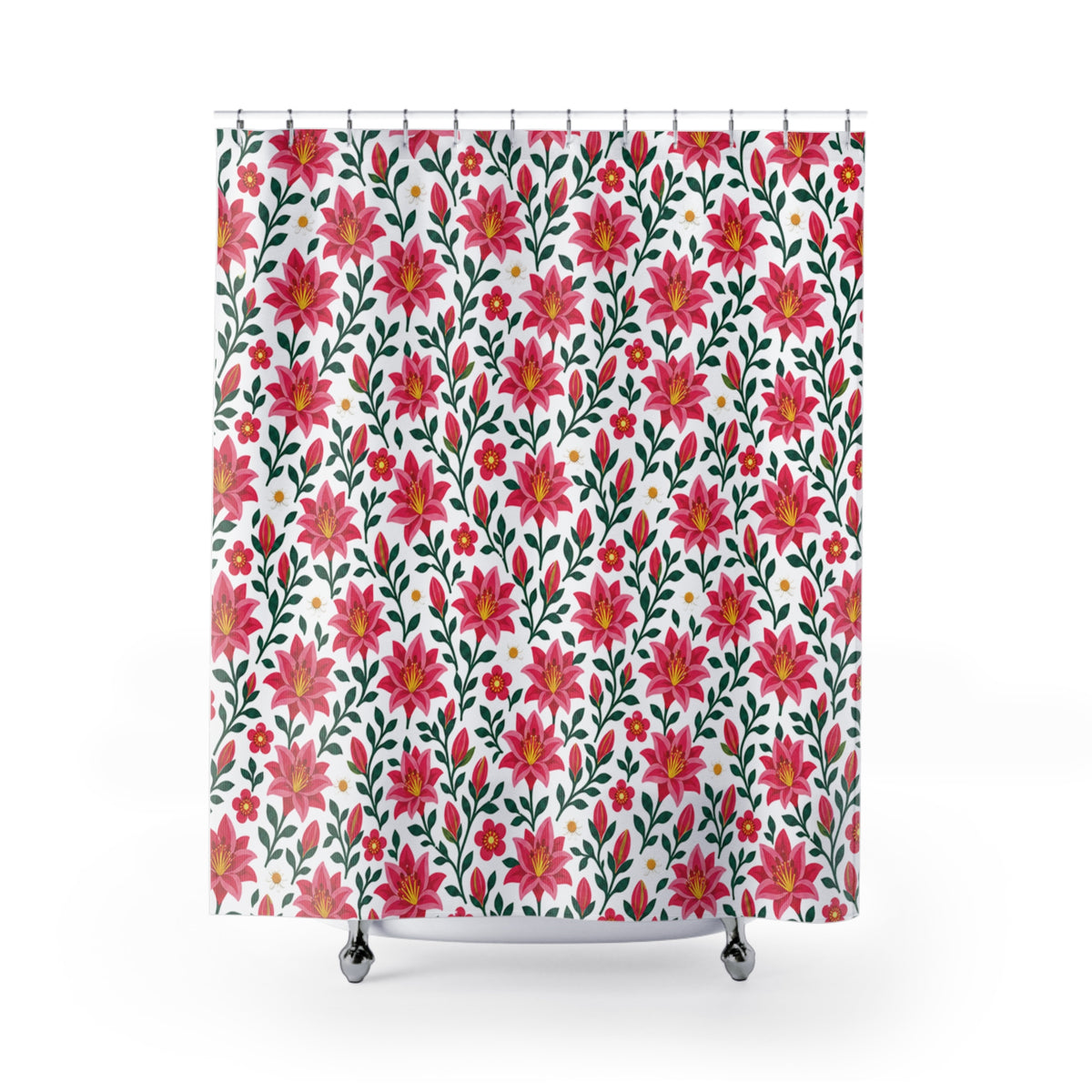Bathroom Shower Curtain — Standard Size 71" x 74" - Floral Pink Lilies