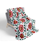 Fleece Sherpa Blanket with Beige Backing - Red Dahlia Floral Throw - 2 Sizes