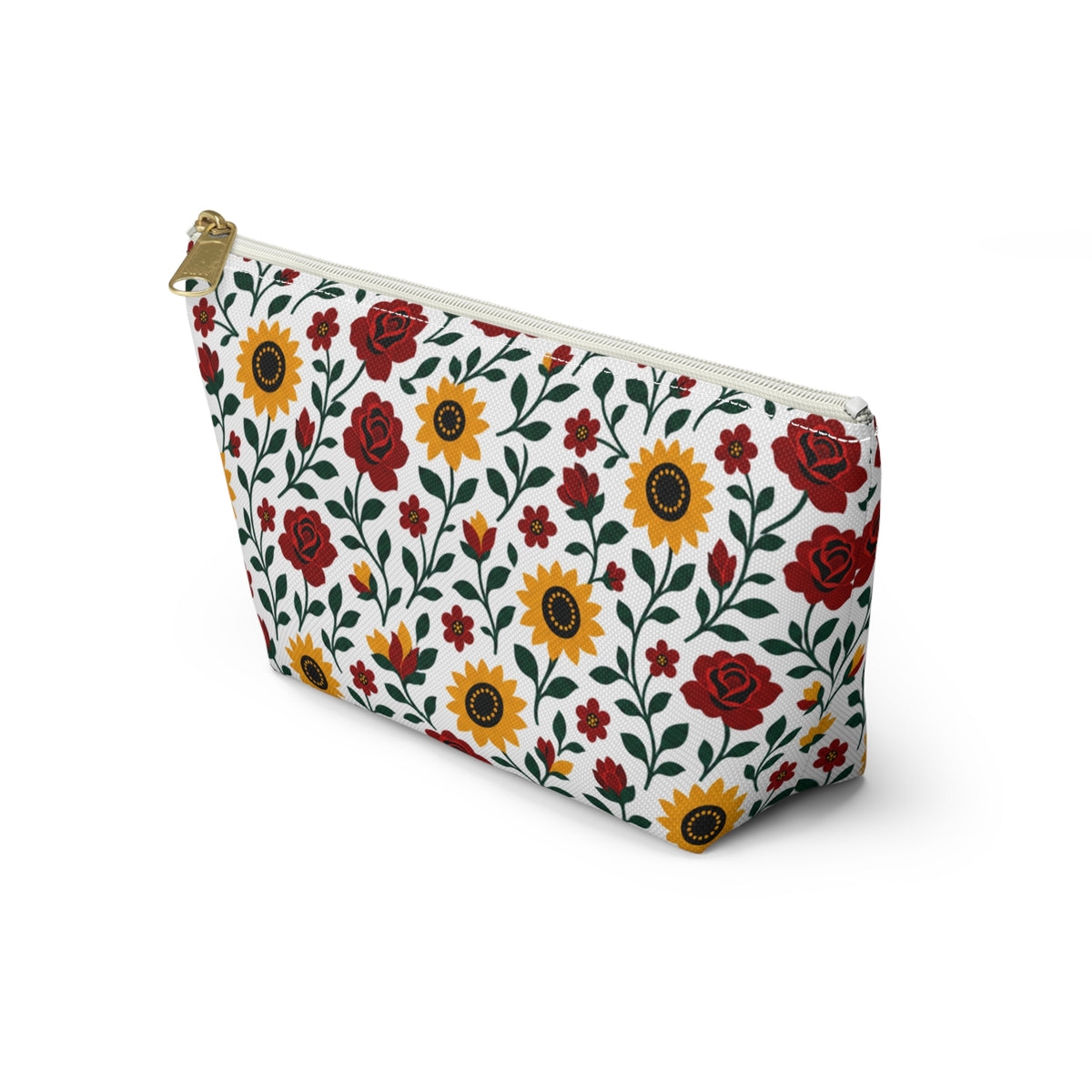 Floral Accessory Pouch — T‑Bottom Makeup Bag - Sunflower Roses