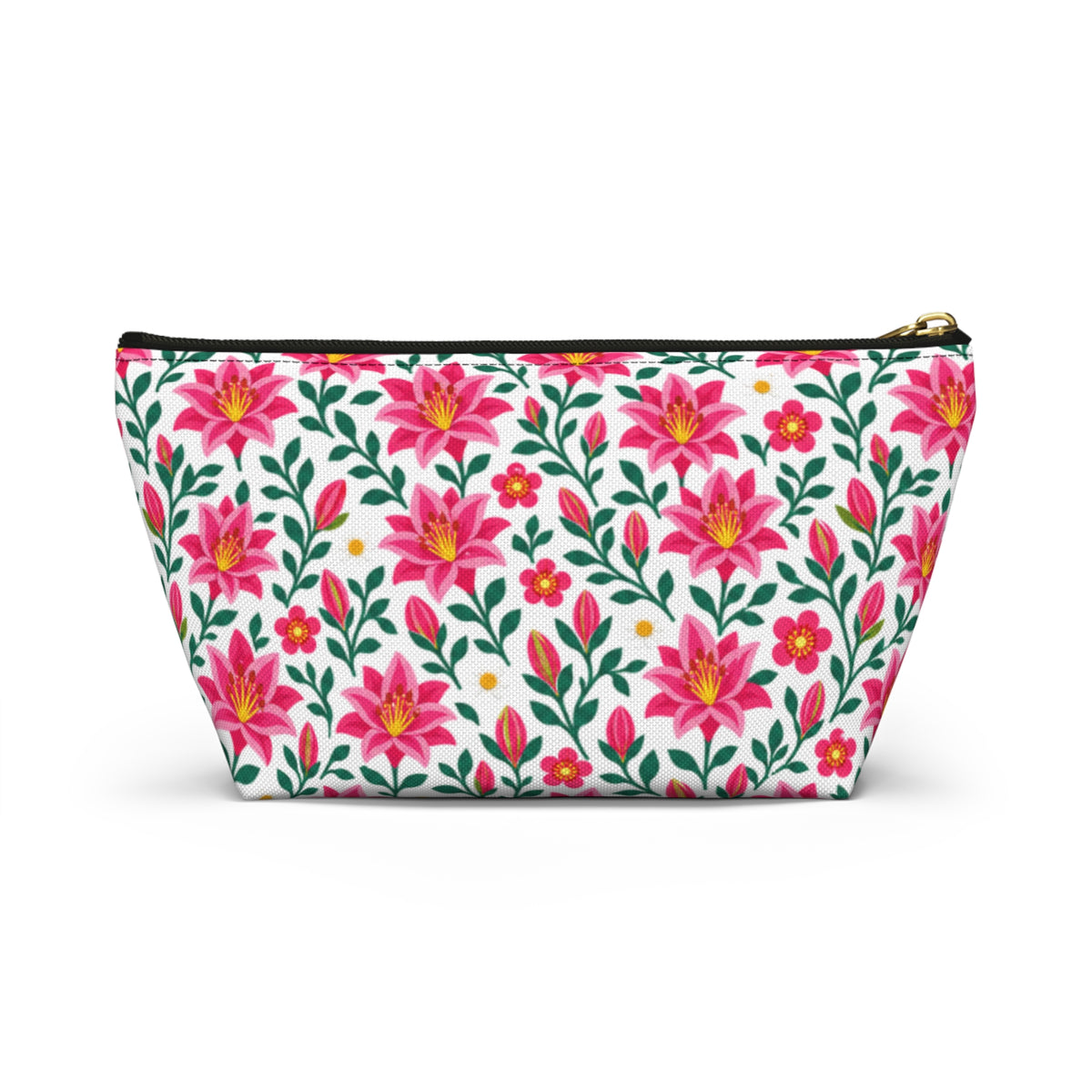 Accessory Pouch - Floral Pink Lily - Choose White or Black Zipper