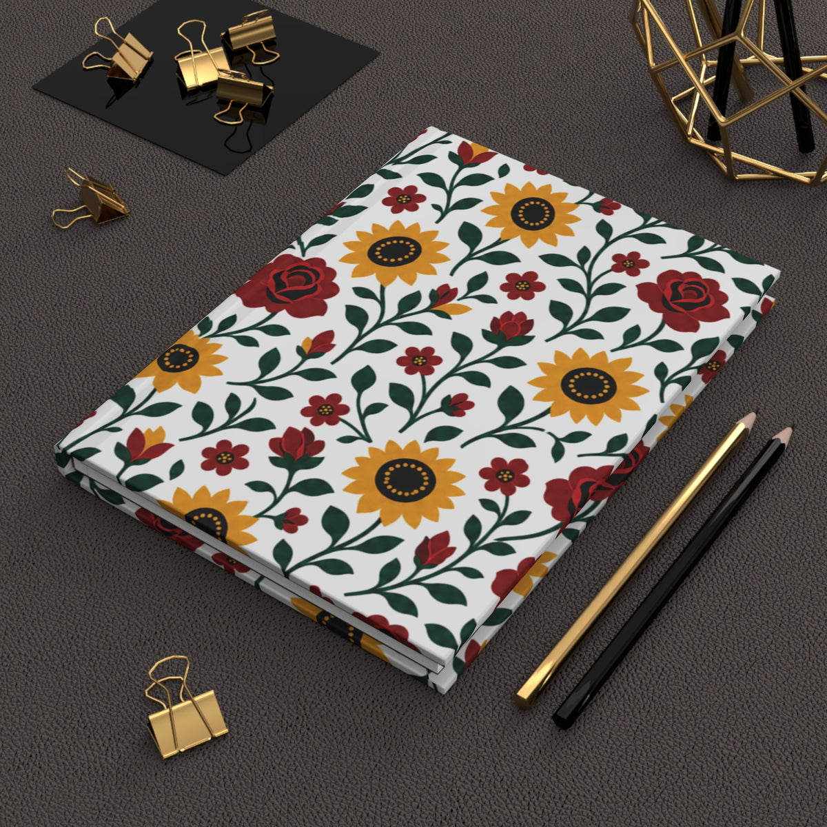 Hardcover Journal — Floral Lined Notebook - Sunflower Roses