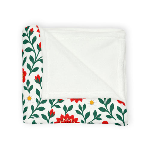 Red Dahlia Floral Fleece Blanket — Cozy Throw