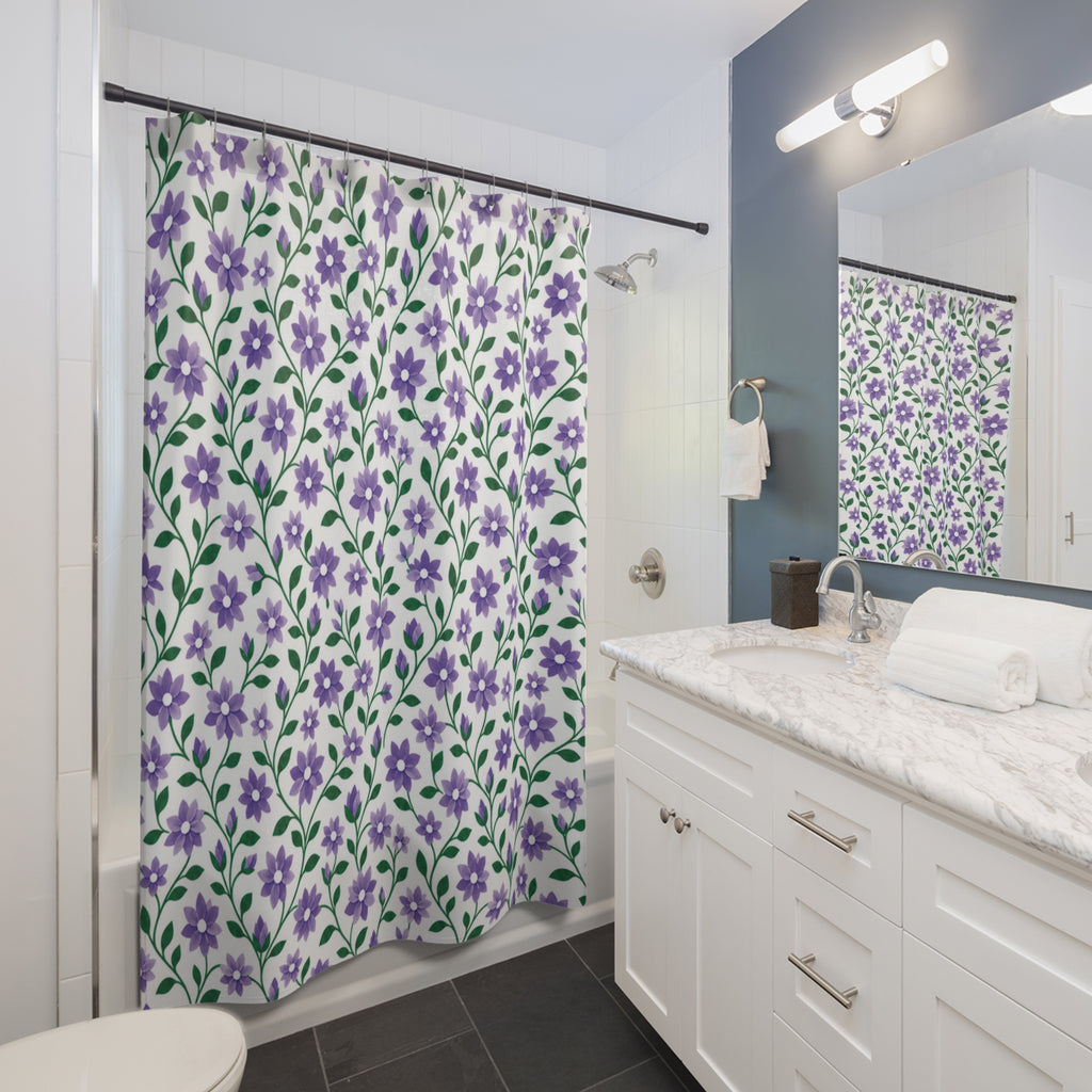 Bathroom Shower Curtain — Standard Size 71" x 74" - Floral - Purple Cascades