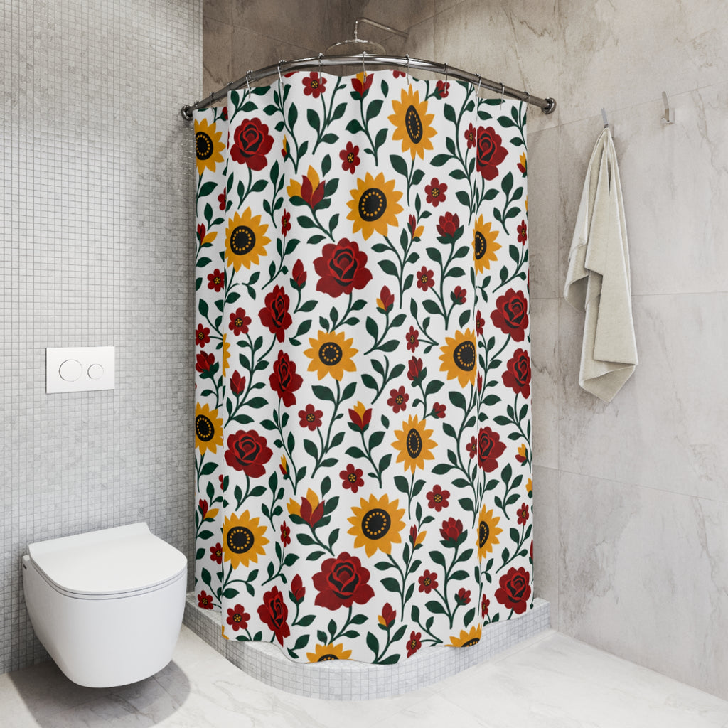Shower Curtain — Standard Size 71" x 74" - Floral Sunflower Roses