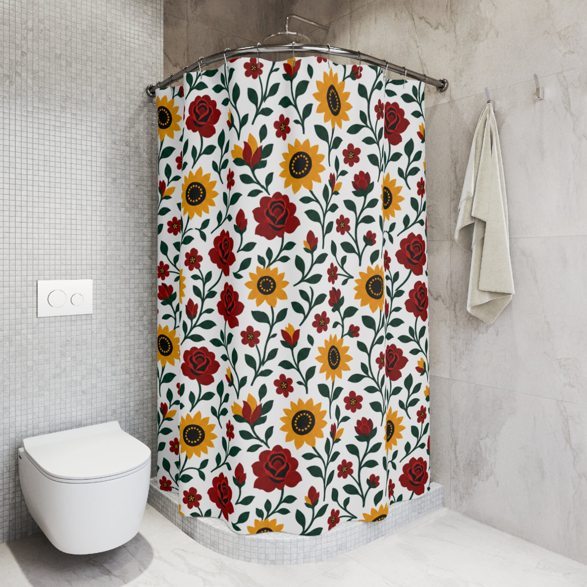 Shower Curtain — Standard Size 71" x 74" - Floral Sunflower Roses