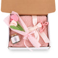 4-Piece Blush & Bloom Gift Set (Soy Candle, Knit Blanket, Crochet Bouquet, Bow Clip)