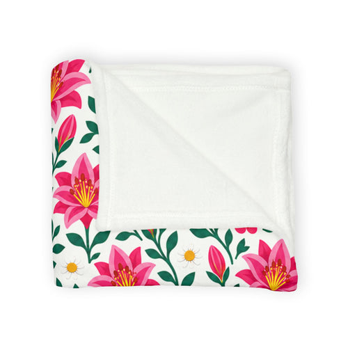 Pink Lily Floral Fleece Blanket — Cozy Throw