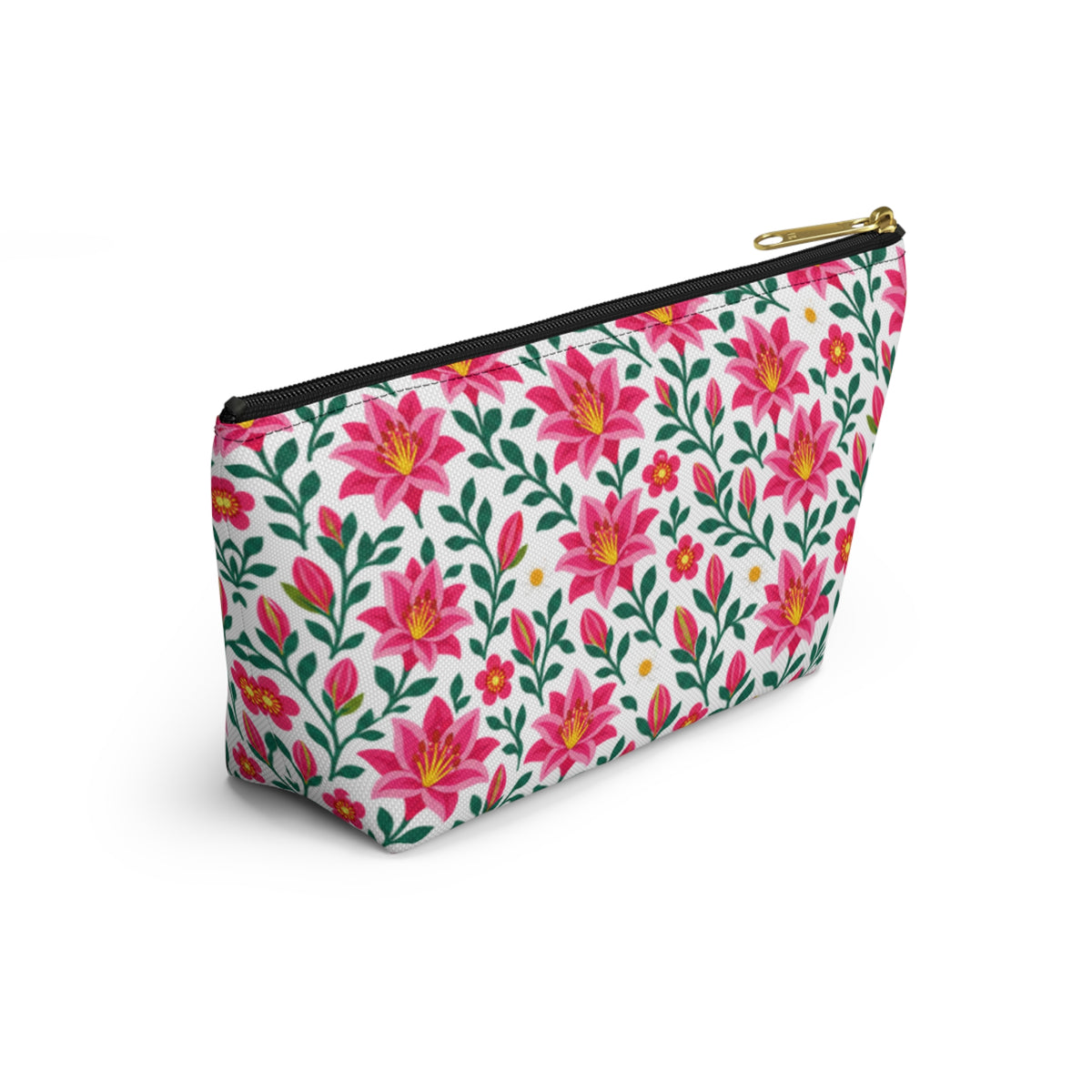 Accessory Pouch - Floral Pink Lily - Choose White or Black Zipper