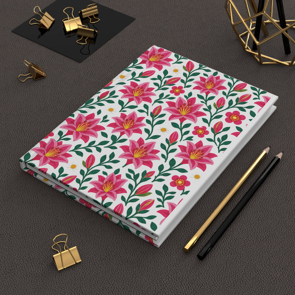 Floral Pink Lily Hardcover Journal — Lined Notebook for Notes & Gratitude