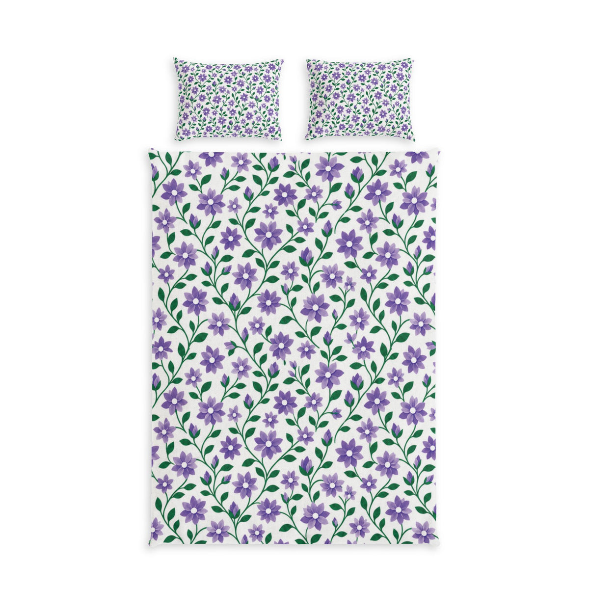 Cotton Duvet Cover and Two Standard Pillow Covers – Floral - Purple Cascades